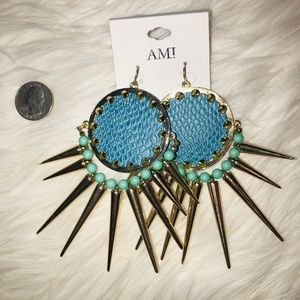 Spiked gold and turquoise earrings